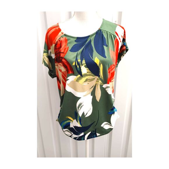 AUW Blouse Top Floral Cinched Multicolor Large - Picture 1 of 5